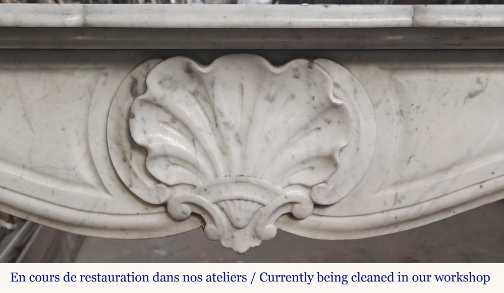Louis XV style fireplace in Carrara marble decorated with a shell-1