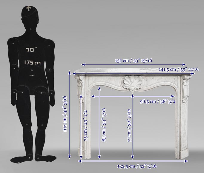 Louis XV style fireplace in Carrara marble decorated with a shell-8
