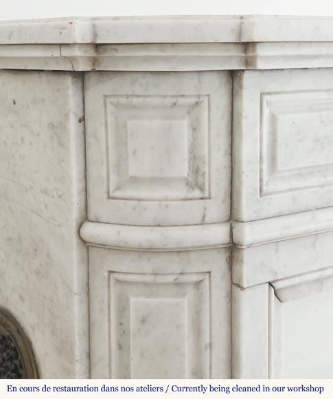 Louis XVI style fireplace in Carrara marble with rounded corner molding-3