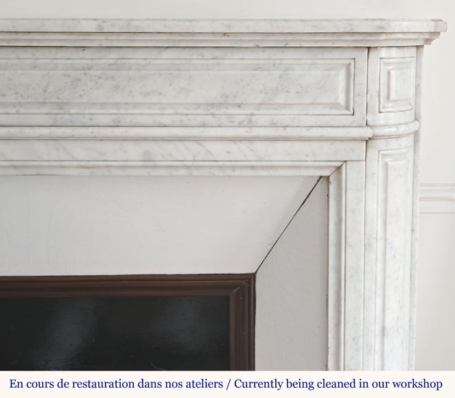 Louis XVI style fireplace in Carrara marble with rounded corner molding-6