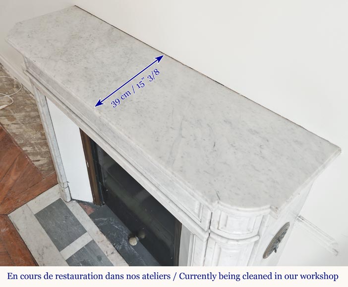 Louis XVI style fireplace in Carrara marble with rounded corner molding-8