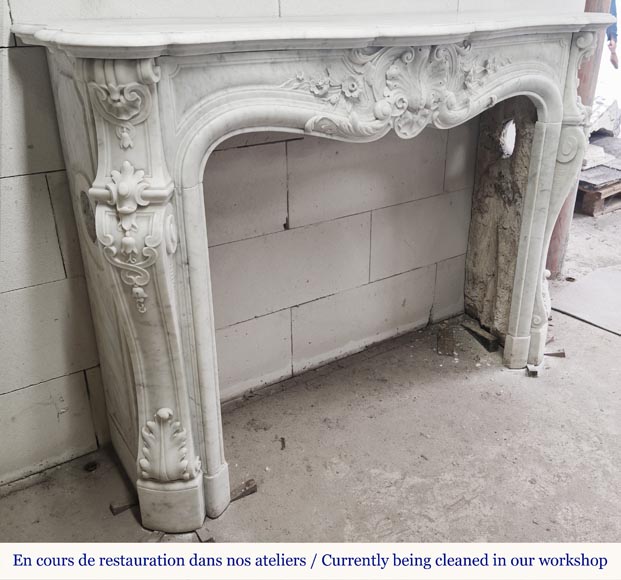 Louis XV style fireplace in Carrara marble, decorated with a floral shell-6