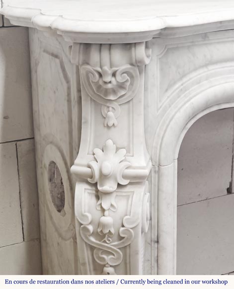 Louis XV style fireplace in Carrara marble, decorated with a floral shell-7