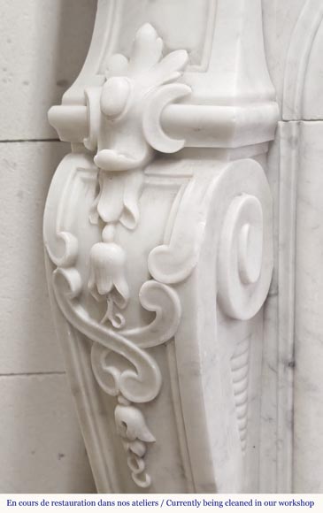 Louis XV style fireplace in Carrara marble, decorated with a floral shell-8