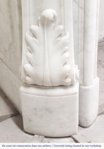 Louis XV style fireplace in Carrara marble, decorated with a floral shell-9