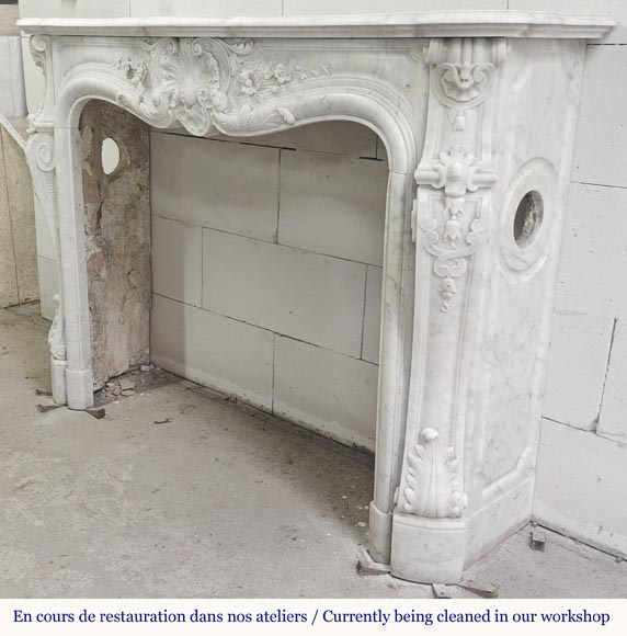 Louis XV style fireplace in Carrara marble, decorated with a floral shell-10