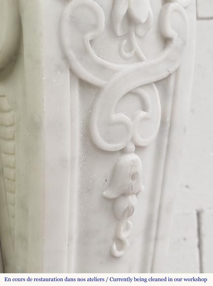 Louis XV style fireplace in Carrara marble, decorated with a floral shell-13