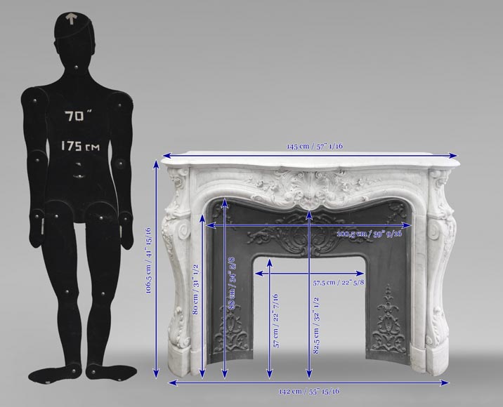 Louis XV style fireplace in Carrara marble, decorated with a floral shell-16