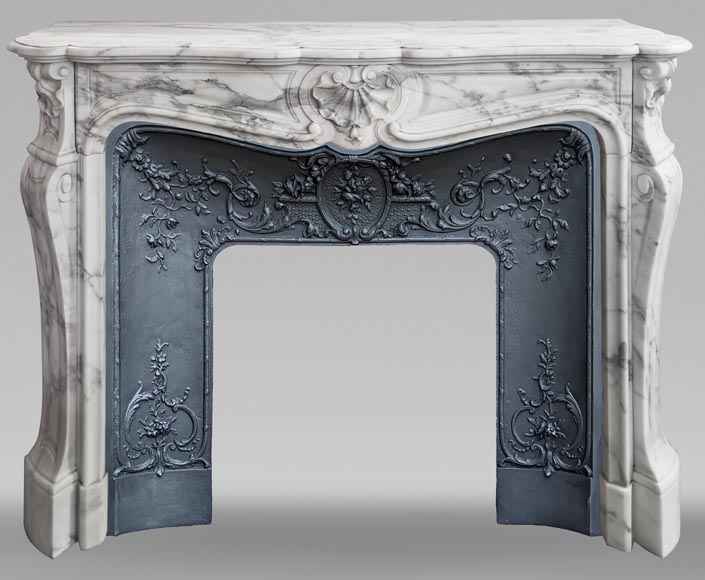 Louis XV style fireplace with 3 shells, in Arabescato marble-0
