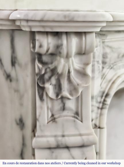 Louis XV style fireplace with 3 shells, in Arabescato marble-4