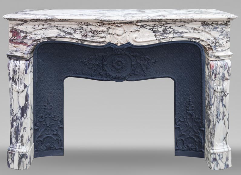 Louis XV style fireplace in Violet Breccia, with a central cartouche framed by palmettes-0