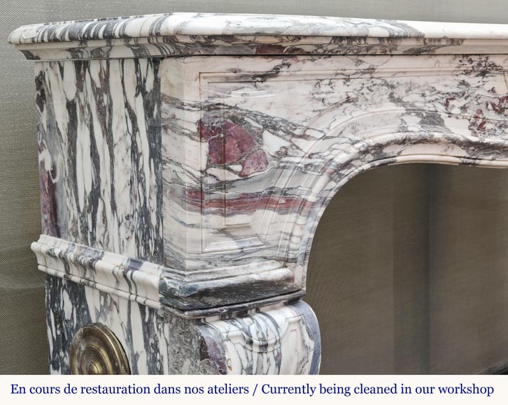 Louis XV style fireplace in Violet Breccia, with a central cartouche framed by palmettes-4