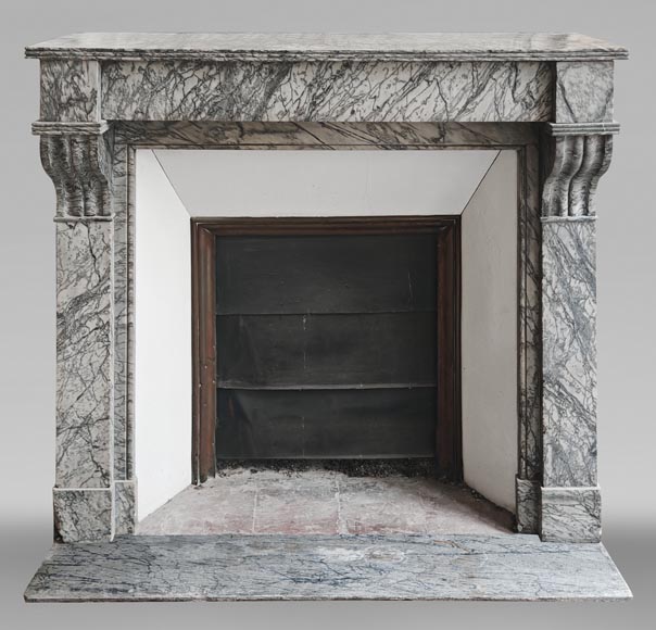 Small modillion-type fireplace in blue flowered marble-0