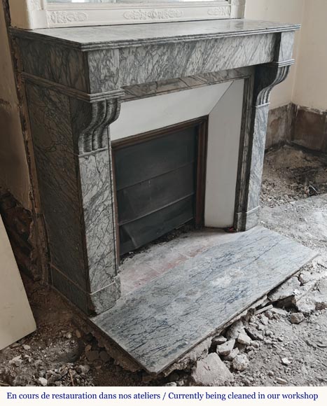 Small modillion-type fireplace in blue flowered marble-2