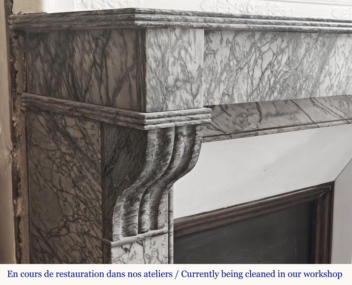 Small modillion-type fireplace in blue flowered marble-3