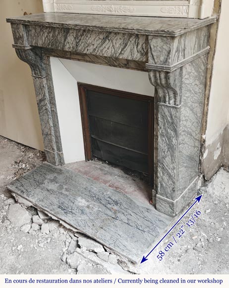 Small modillion-type fireplace in blue flowered marble-5