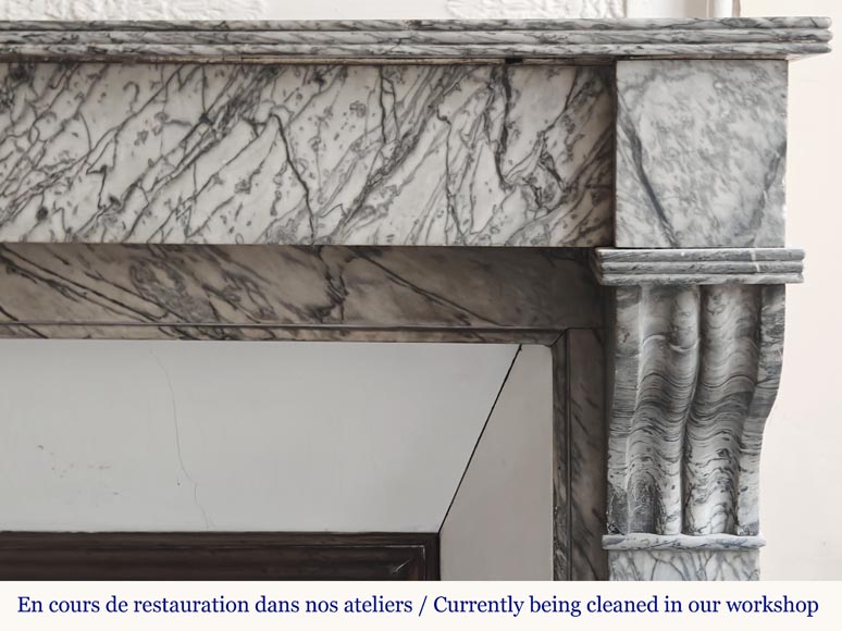 Small modillion-type fireplace in blue flowered marble-6
