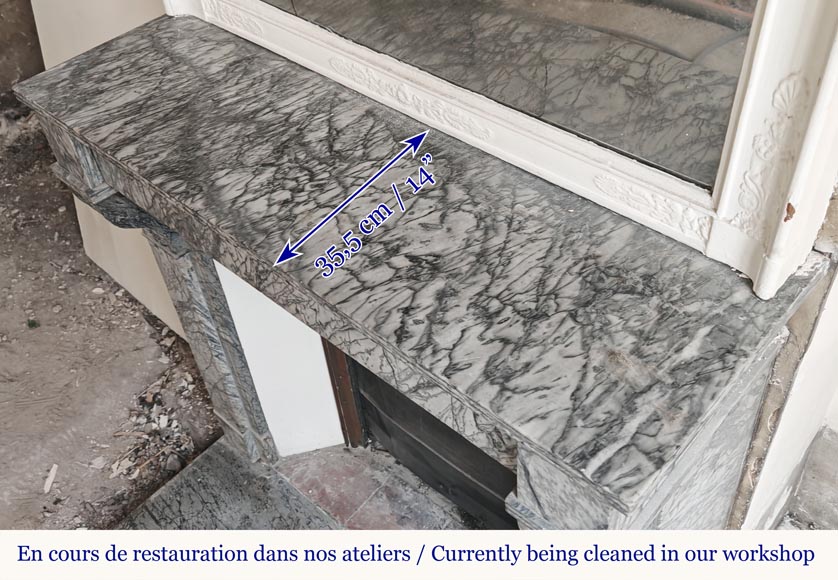Small modillion-type fireplace in blue flowered marble-9