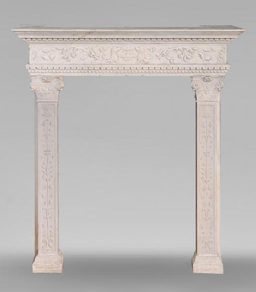 Neo-Renaissance style stone fireplace with vegetal ornamentation Neo-Renaissance style stone fireplace with vegetal ornamentation-0