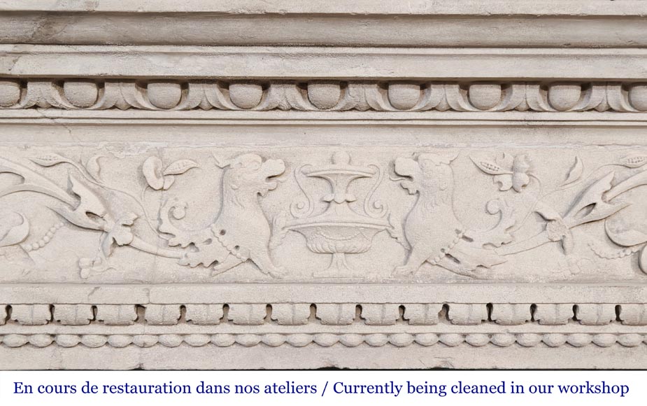 Neo-Renaissance style stone fireplace with vegetal ornamentation Neo-Renaissance style stone fireplace with vegetal ornamentation-1