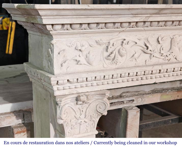 Neo-Renaissance style stone fireplace with vegetal ornamentation Neo-Renaissance style stone fireplace with vegetal ornamentation-4