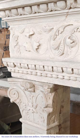 Neo-Renaissance style stone fireplace with vegetal ornamentation Neo-Renaissance style stone fireplace with vegetal ornamentation-5