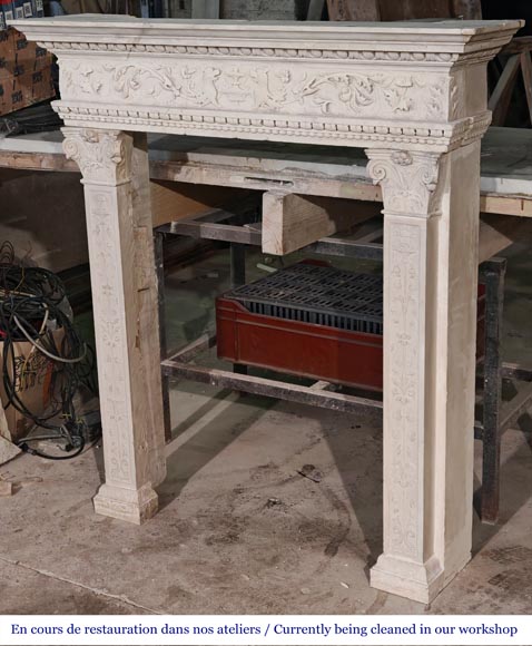 Neo-Renaissance style stone fireplace with vegetal ornamentation Neo-Renaissance style stone fireplace with vegetal ornamentation-9
