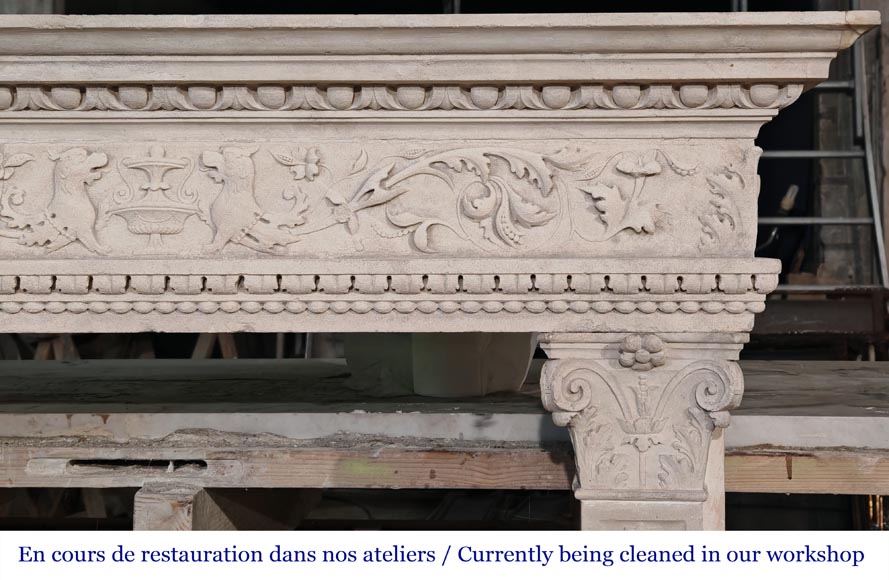 Neo-Renaissance style stone fireplace with vegetal ornamentation Neo-Renaissance style stone fireplace with vegetal ornamentation-10