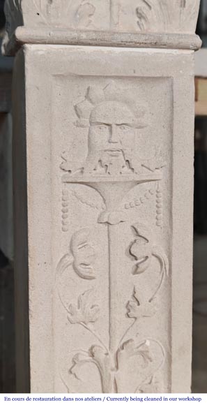 Neo-Renaissance style stone fireplace with vegetal ornamentation Neo-Renaissance style stone fireplace with vegetal ornamentation-11