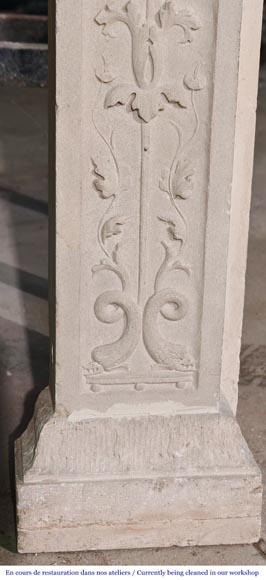 Neo-Renaissance style stone fireplace with vegetal ornamentation Neo-Renaissance style stone fireplace with vegetal ornamentation-12
