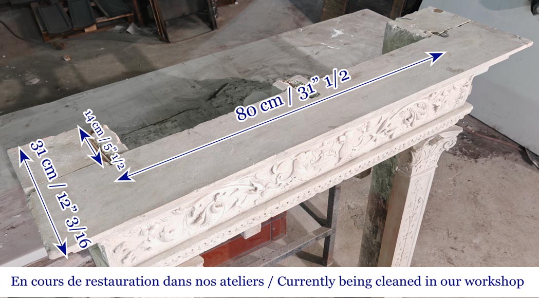 Neo-Renaissance style stone fireplace with vegetal ornamentation Neo-Renaissance style stone fireplace with vegetal ornamentation-13