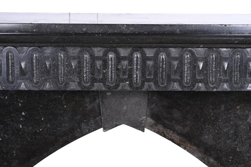  Black Granite Fireplace with Sculpted Male Figures – 18th Century-1