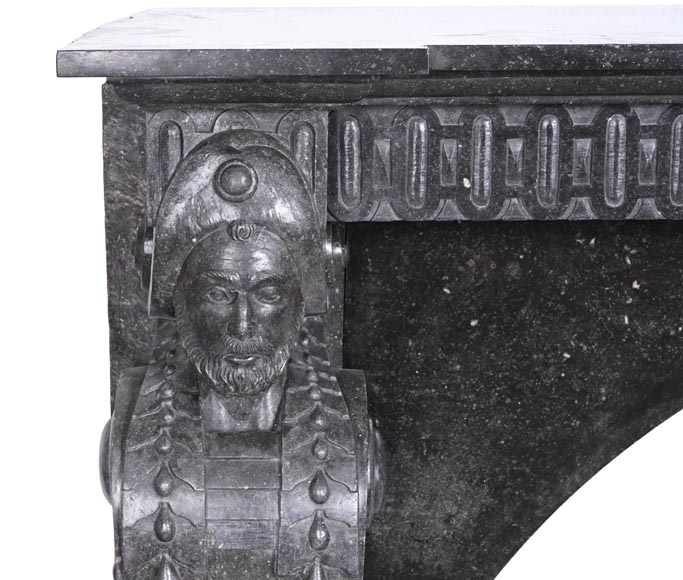  Black Granite Fireplace with Sculpted Male Figures – 18th Century-3