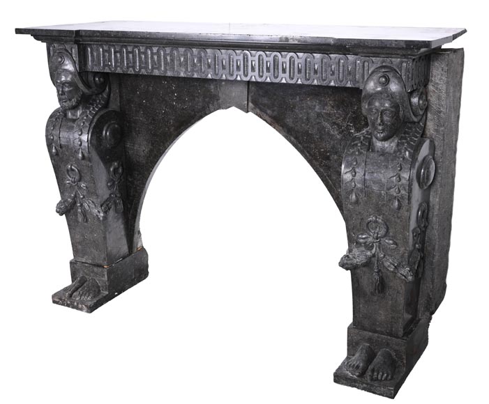  Black Granite Fireplace with Sculpted Male Figures – 18th Century-8