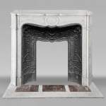 Louis XV style fireplace, Pompadour model, in Carrara marble