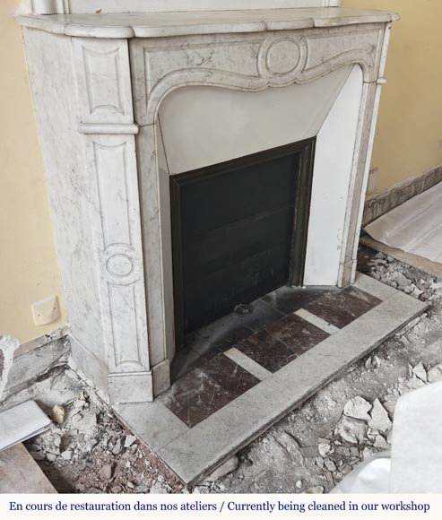 Louis XV style fireplace, Pompadour model, in Carrara marble-2