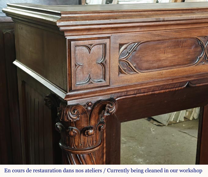Neo-Renaissance style walnut fireplace with Corinthian column-3