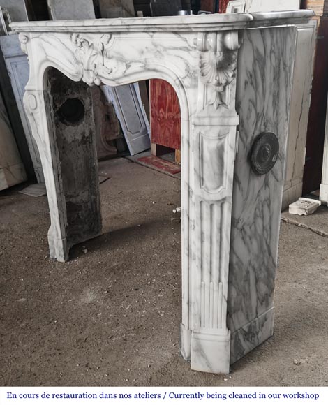 Louis XV style fireplace with a pretty asymmetrical palmette, in Arabescato marble-6