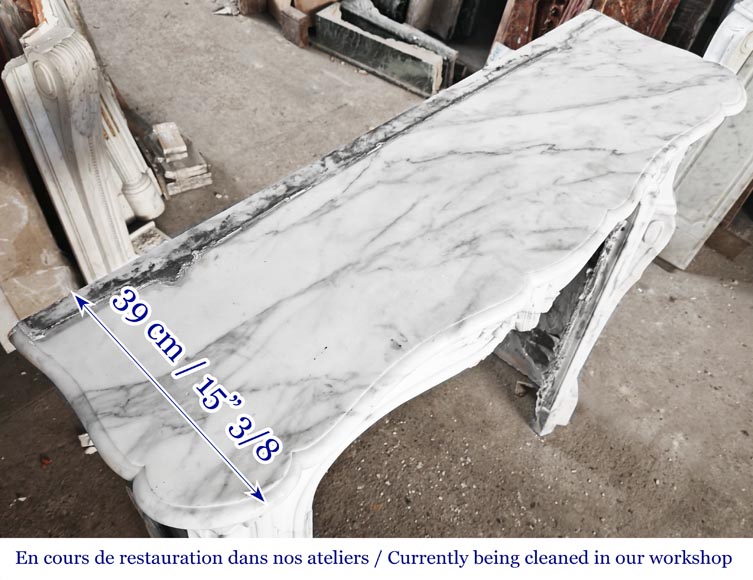 Louis XV style fireplace with a pretty asymmetrical palmette, in Arabescato marble-9