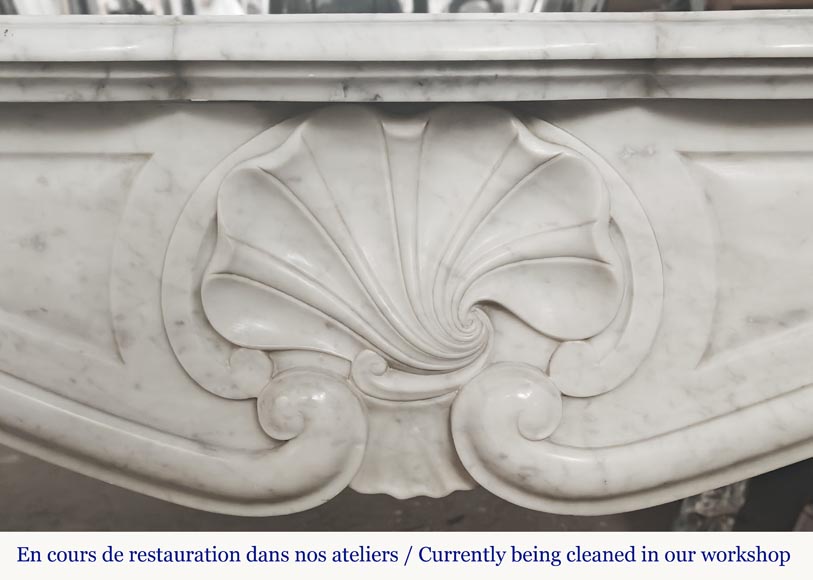 Louis XV style fireplace in Carrara marble, with a spiral shell-1