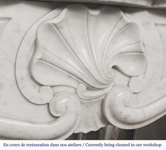 Louis XV style fireplace in Carrara marble, with a spiral shell-2