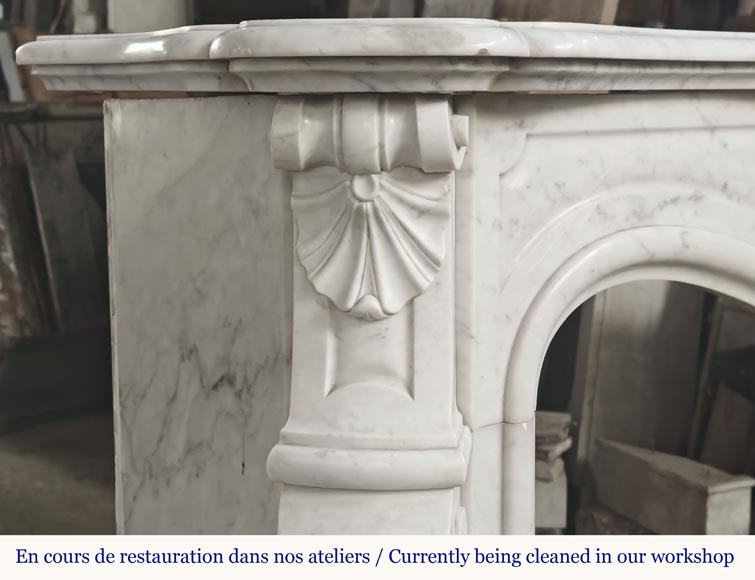 Louis XV style fireplace in Carrara marble, with a spiral shell-4