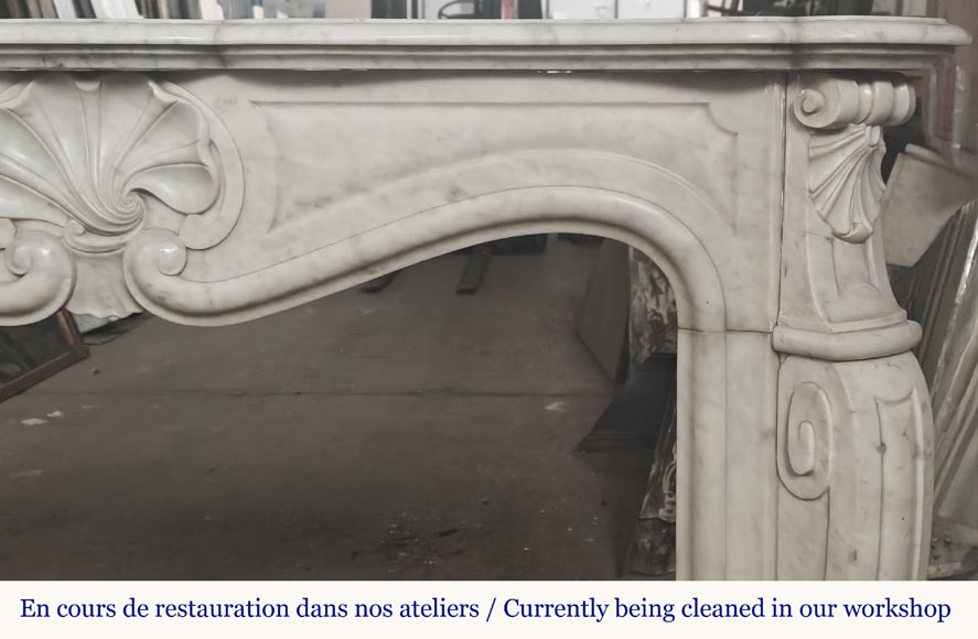 Louis XV style fireplace in Carrara marble, with a spiral shell-7
