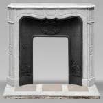 Louis XV style fireplace, Pompadour model, in Carrara marble