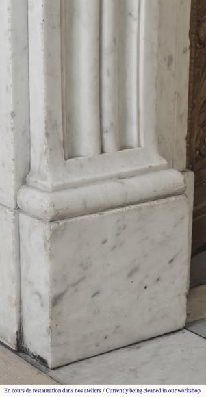 Louis XVI style fireplace with acanthus leaves, carved in Carrara marble-6
