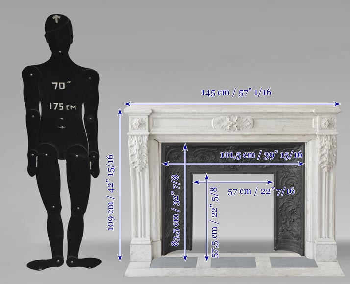 Louis XVI style fireplace with acanthus leaves, carved in Carrara marble-13