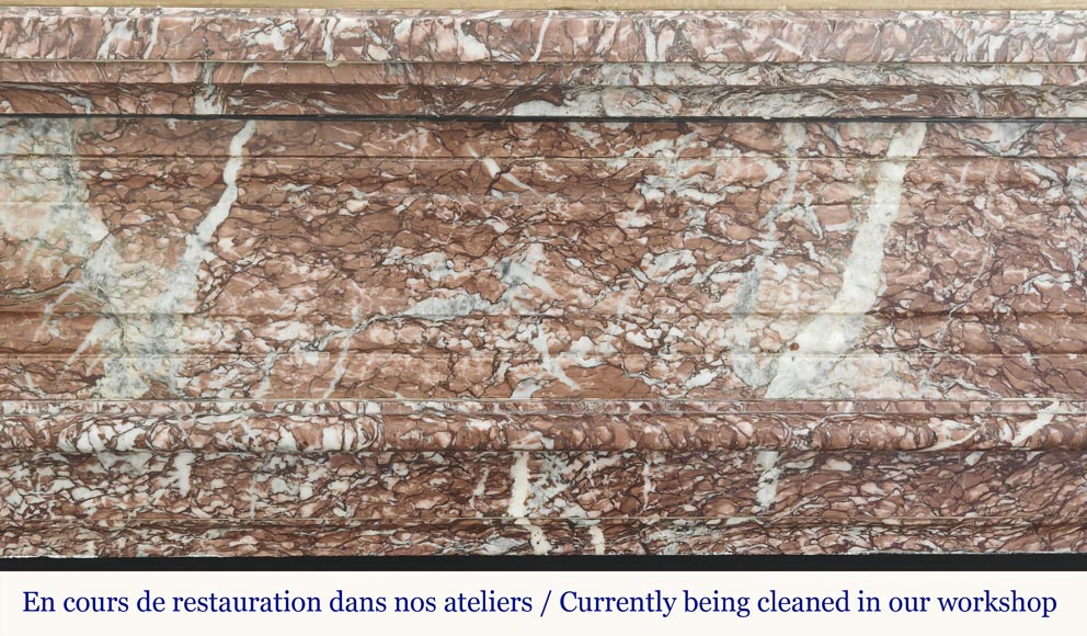 Louis XVI style fireplace with molded decoration, in red Campan marble-1
