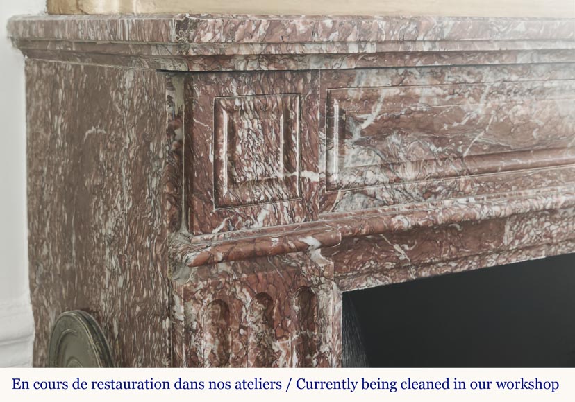 Louis XVI style fireplace with molded decoration, in red Campan marble-3
