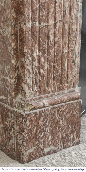 Louis XVI style fireplace with molded decoration, in red Campan marble-4