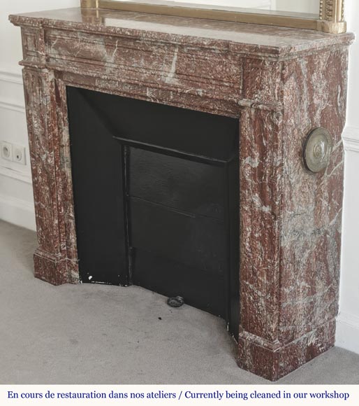 Louis XVI style fireplace with molded decoration, in red Campan marble-5